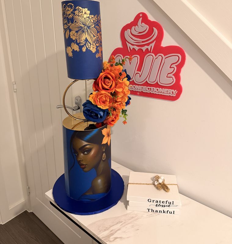 Navy and gold portrait cake